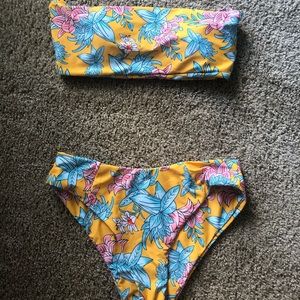 Strapless Yellow Floral Bikini